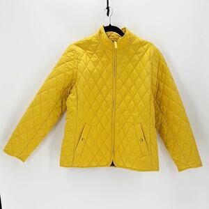 Lands’ End yellow quilted chore jacket barn jacket size M Petite full zip preppy